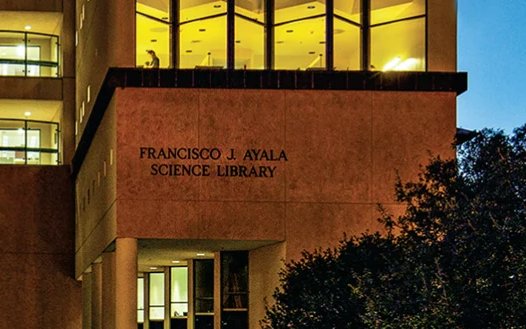 Photo of the sign on the Francisco J. Ayala Science Library at the University of California-Irvine